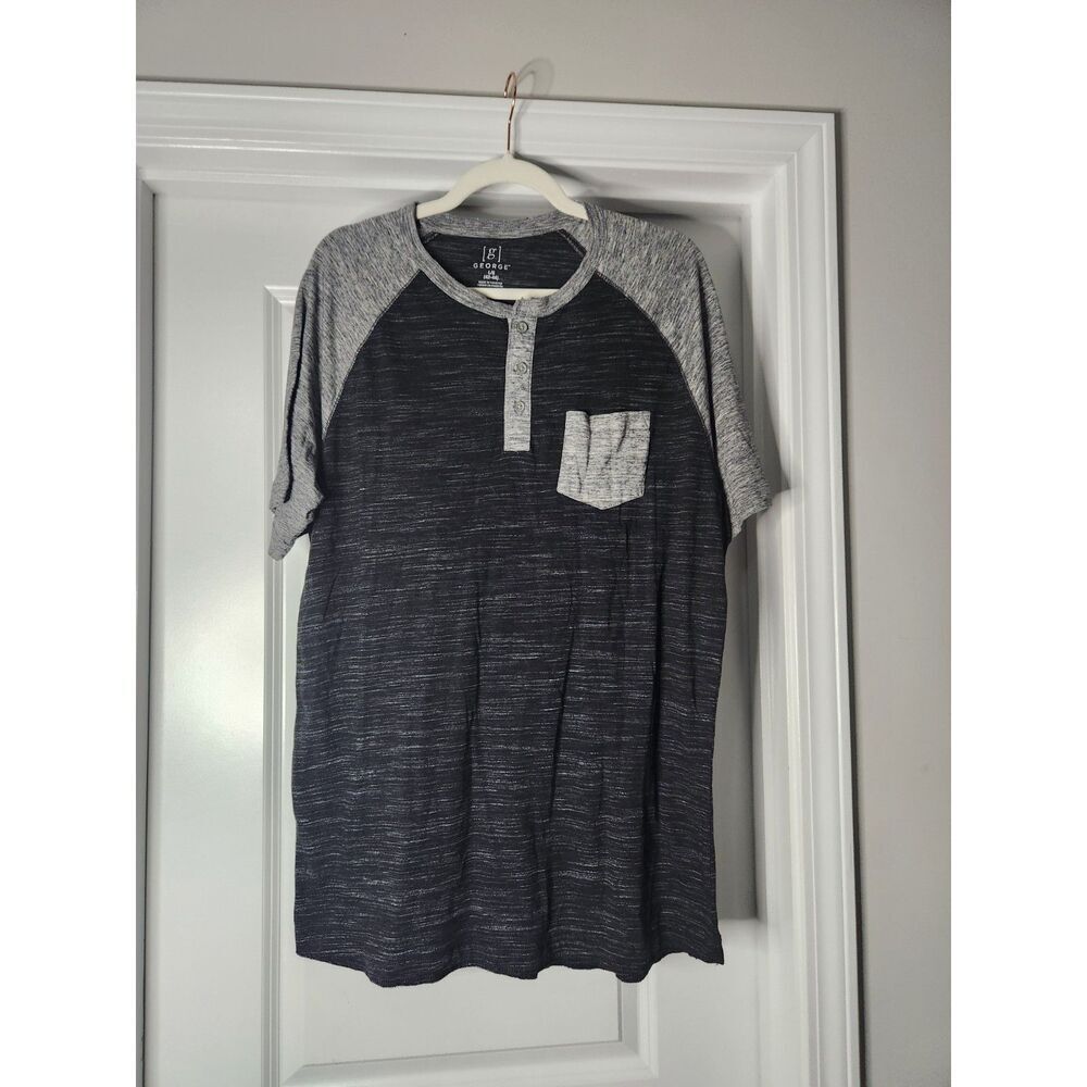 George Men’s Heathered Raglan Henley Tee – Size Large (42–44)